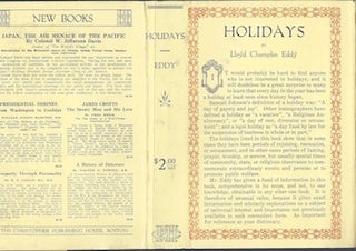 Item #74-0185 Holidays (Dust Jacket Only, No Book). Lloyd Champlin Eddy
