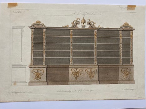 Item #74-0510 A Library Bookcase (Plate XCII). after Chippendale, Taylor, engraving, drawing.