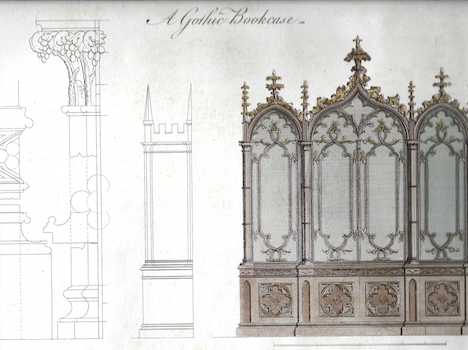 Item #74-0512 A Gothic Bookcase (No. "C"). after T. Chippindale, T Miller, drawing, engraving.