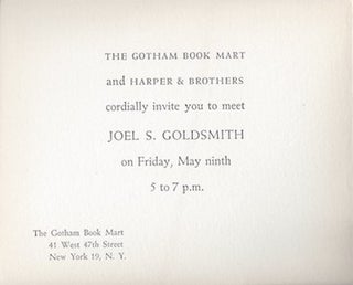 Item #74-0890 The Gotham Book Mart and Harper & Brothers Cordially Invite You to Meet Joel S....