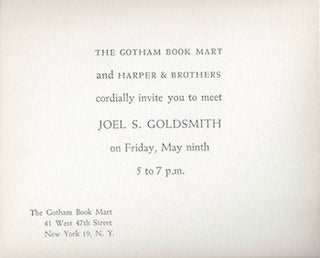 Item #74-0894 The Gotham Book Mart and Harper & Brothers Cordially Invite You to Meet Joel S....