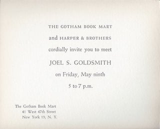 Item #74-0901 The Gotham Book Mart and Harper & Brothers Cordially Invite You to Meet Joel S....