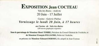 Item #75-0904 Exposition Jean Cocteau, [1993]. Jean Cocteau, Vals-les-Bans