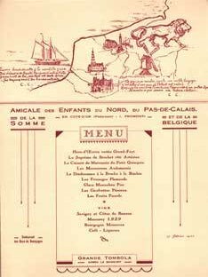Item #75-1714 Banquet menu card for the Amicale Des Enfants Du Nord, Du Pas-De-Calais, De La...