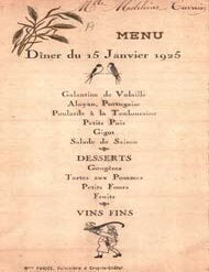 Item #75-1763 French dinner menu for January 15, 1925