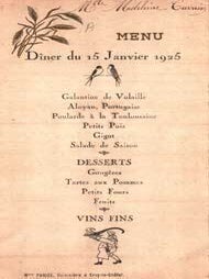 Item #75-1763 French dinner menu for January 15, 1925