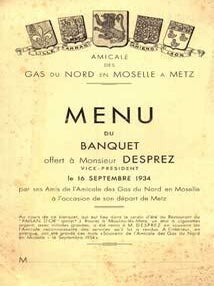 Item #75-1796 Menu for the 'Banquet Offert A Monsieur Desprez,' September 16, 1934. Amicale Des...