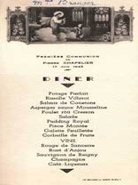 Item #75-1804 Dinner menu for the 'Premiere Communion De Pierre Chapelier,' June 17, 1945