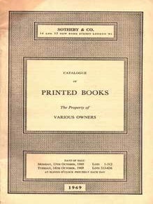 Item #75-1989 Catalogue of Printed Books, the Property of Various Owners, October 13-14, 1969,...