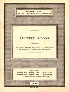 Item #75-1995 Catalogue of Printed Books, December 16-17, 1968, Lot #s 1-608, Sale Code: GURNEY....