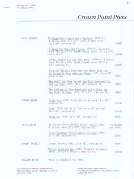 Item #75-7092 Crown Point Press: Etchings 1977-1986, Price List Jan.1986. Crown Point Press:...