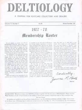 Item #75-7794 Deltiology, A Journal for Postcard Collectors and Dealers: 1977-78 Membership...