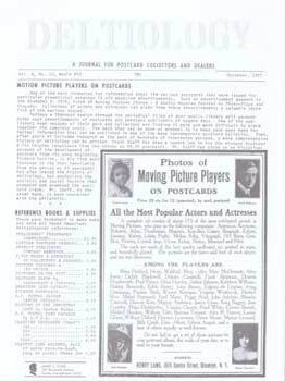 Item #75-7809 Deltiology, A Journal for Postcard Collectors and Dealers: Motion Picture players...
