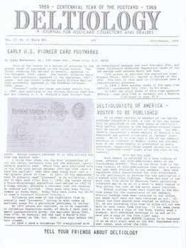Item #75-7816 Deltiology, A Journal for Postcard Collectors and Dealers: Early U. S. Pioneer...