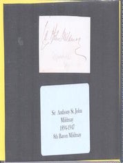 Item #75-9674 Autograph of Sir Anthony St. John Mildmay, 8th Baron, 1894-1947. Sir Anthony St....