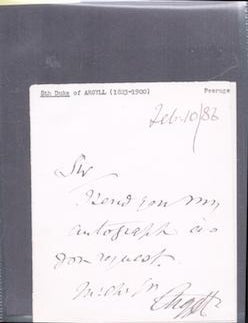 Item #75-9686 Letter from Campbell, Feb. 10, 1886. 8th Duke of Argyll George Douglas Campbell.