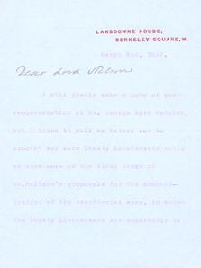 Item #75-9690 Letter from Henry Charles, 5th Marquess of Lansdowne. Henry Charles
