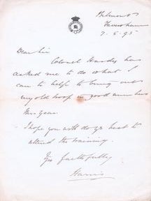 Item #75-9701 Letter from George Robert Canning Harris. George Robert Canning Harris