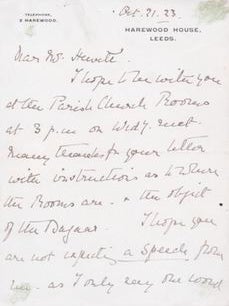 Item #75-9707 Letter from Henry Lascelles, 2nd Earl of Harewood, October 21, 1923. Henry Lascelles