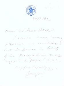 Item #75-9710 Letter from James Ludovic Lindsay, 26th Earl of Crawford, July 7, 1892. James...