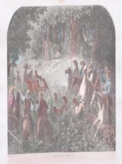 Item #76-0090 A Deer Drive in the Texas ‘Cross-Timber’. February 28, 1874. Frenzeny,...