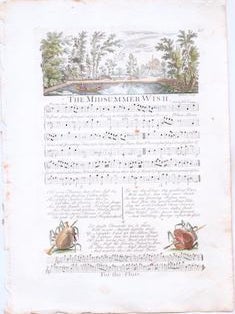Item #76-0624 The Midsummer Wish decorated sheet music. Set by Mr. Carey. Plate 20, from George...
