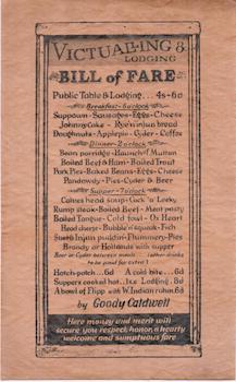Item #76-0816 Victualling & Lodging. Bill of Fare. American Publisher