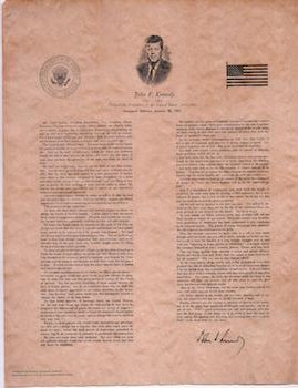 Item #76-0822 John F. Kennedy, 1917-1963, Thirty-Fifth President of the United States, 1961-1963. Inaugural Address January 20, 1961. American Publisher.