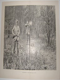Item #76-1163 Quail Shooting - A Warm Corner. Harper’s Weekly, November 18, 1893. A. B. Frost,...