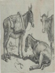 Item #76-1402 Two Donkeys, a Cow, and a Goat, 1760. Francesco Londonio, Italian