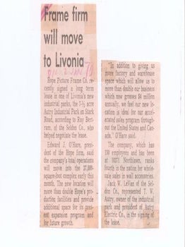 Item #77-0598 Frame Firm Will Move to Livonia. Author Unknown