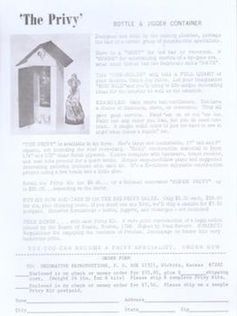 Item #77-0611 The Privy: Bottle & Jigger Container. Decorative Reproductions