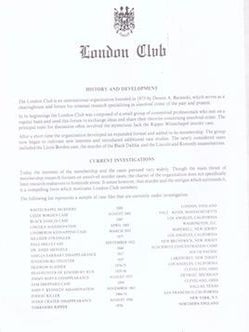Item #77-0738 The London Club, History and Membership Application. The London Club
