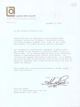 Item #77-0765 Invitation to harpsichord recital at London Arts Gallery by Committee to Save...